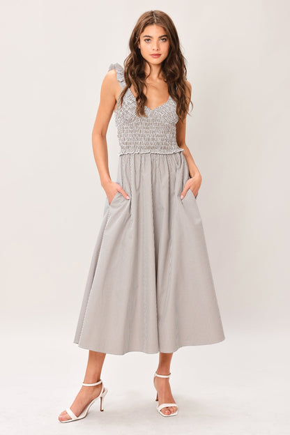 SWEET STRIPE WOVEN MIDI DRESS Flying Tomato