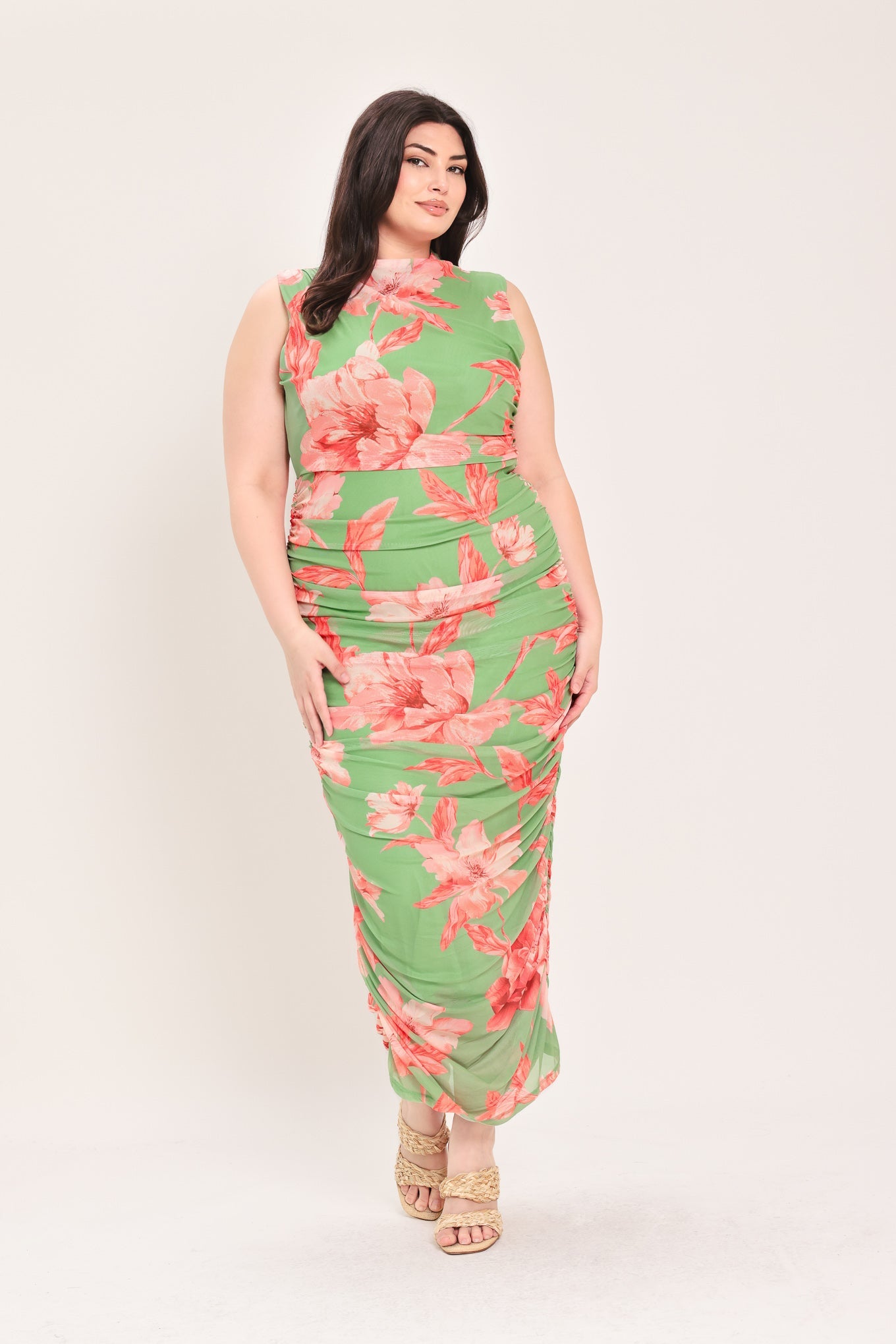 PARADISE GLOW POWER MESH MIDI DRESS Flying Tomato