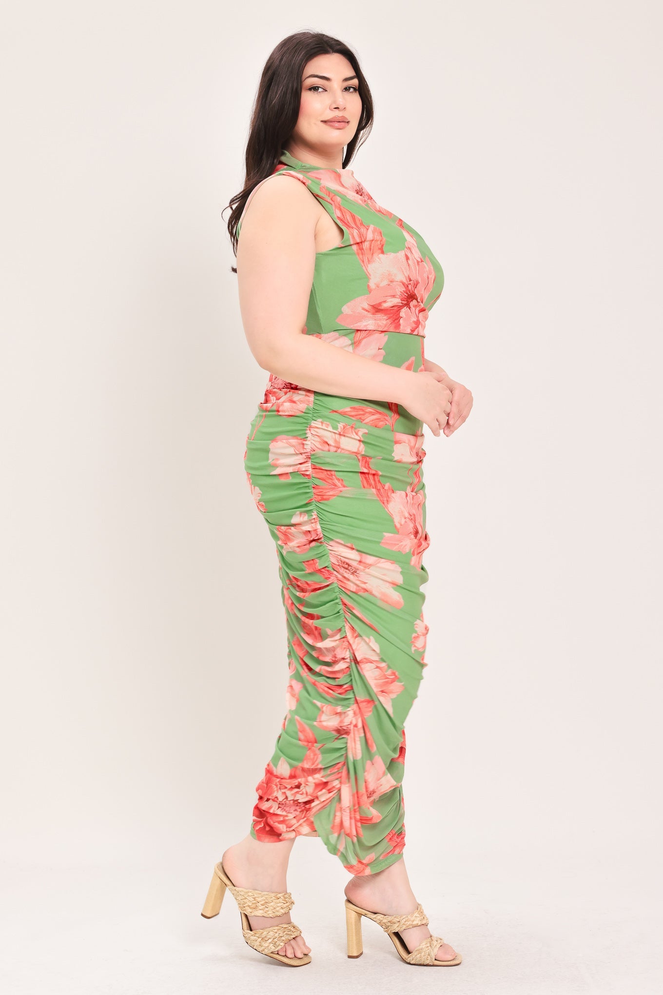 PARADISE GLOW POWER MESH MIDI DRESS Flying Tomato