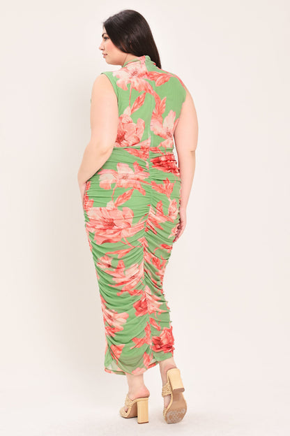 PARADISE GLOW POWER MESH MIDI DRESS Flying Tomato