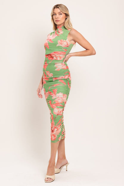 PARADISE GLOW POWER MESH MIDI DRESS Flying Tomato