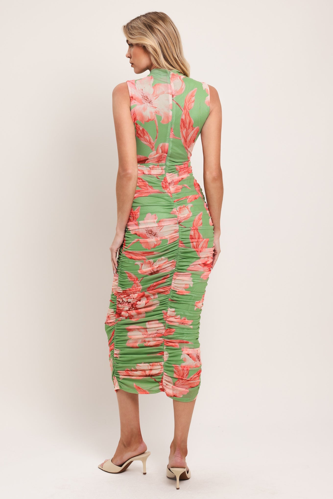 PARADISE GLOW POWER MESH MIDI DRESS Flying Tomato
