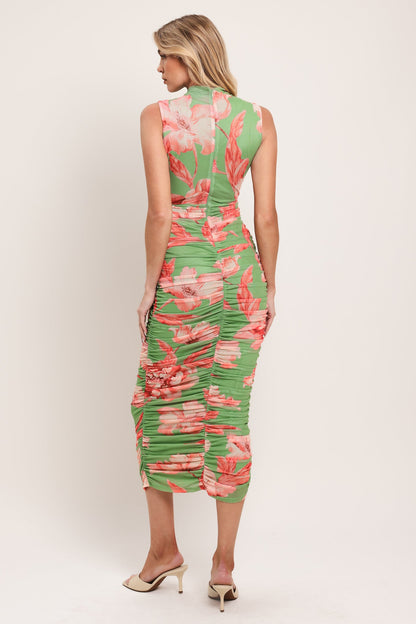 PARADISE GLOW POWER MESH MIDI DRESS Flying Tomato