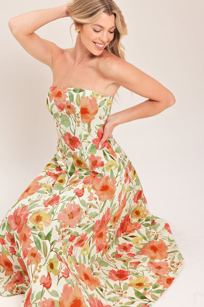 FLORAL DAYDREAM WOVEN MIDI DRESS Flying Tomato