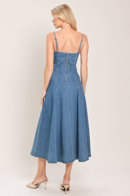 INDIGO WHISPER DENIM MIDI DRESS Flying Tomato