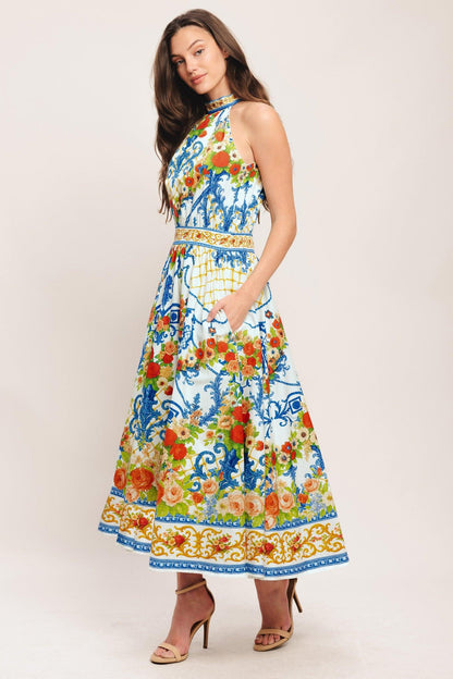 CERAMIC FLORA WOVEN MIDI DRESS Flying Tomato
