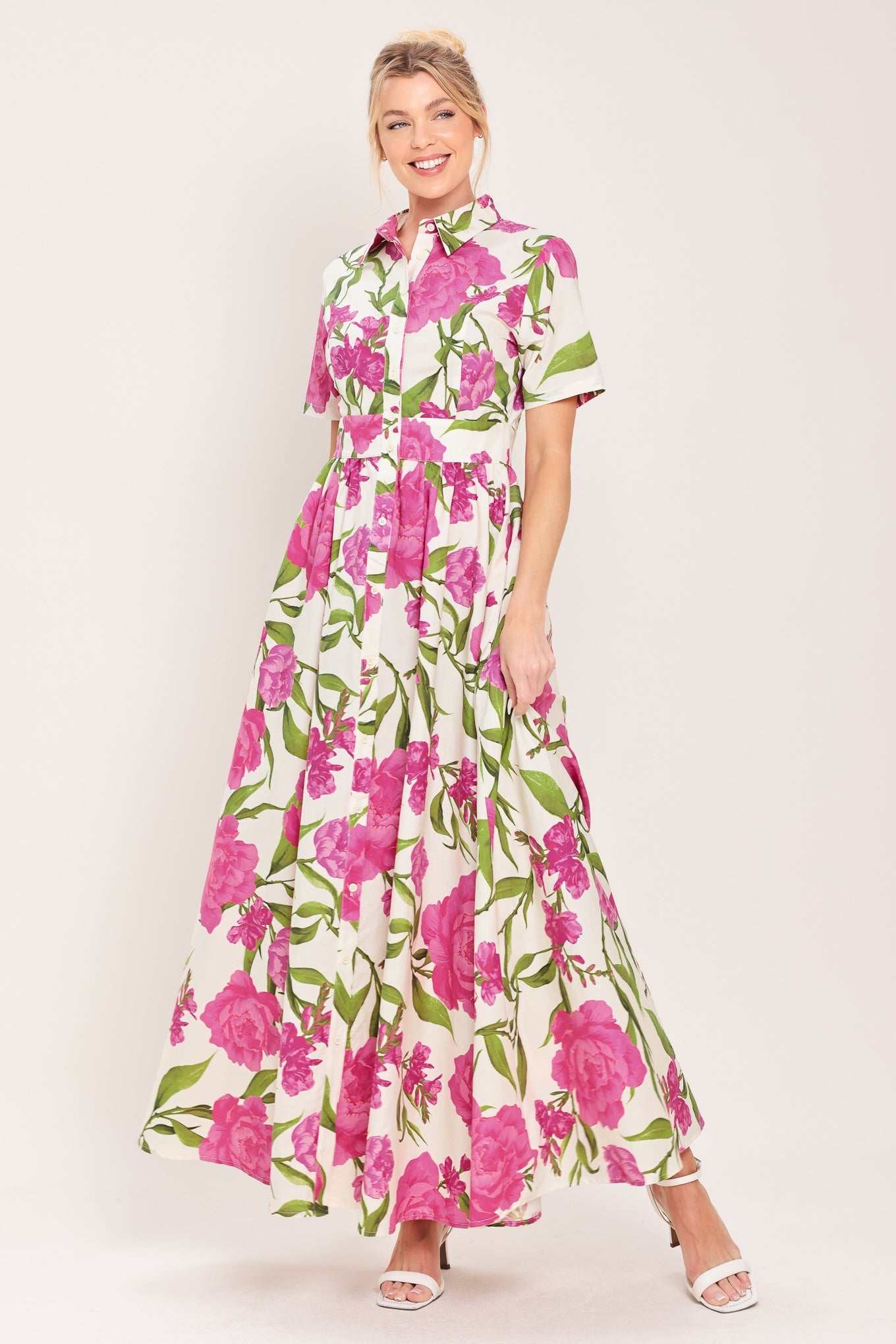 BLOOMING ROSE WOVEN MAXI SHIRT DRESS Flying Tomato