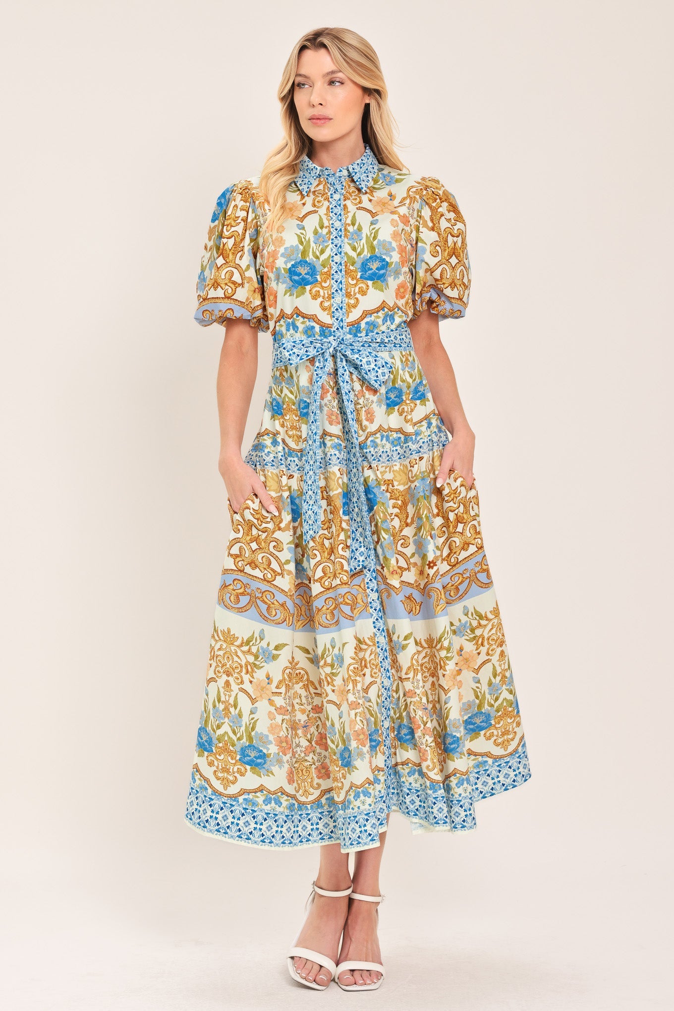 ROYAL GARDEN SOIREE WOVEN MIDI SHIRT DRESS Flying Tomato