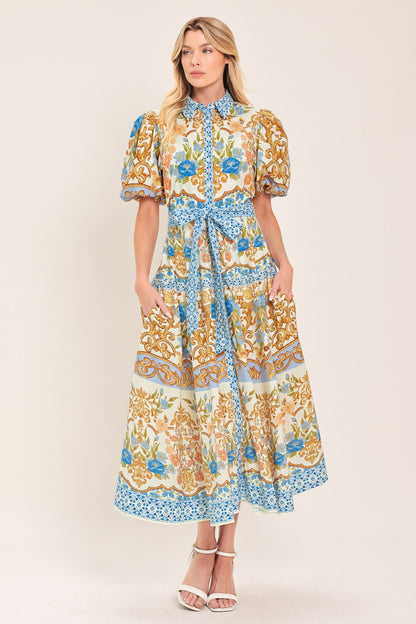 ROYAL GARDEN SOIREE WOVEN MIDI SHIRT DRESS Flying Tomato
