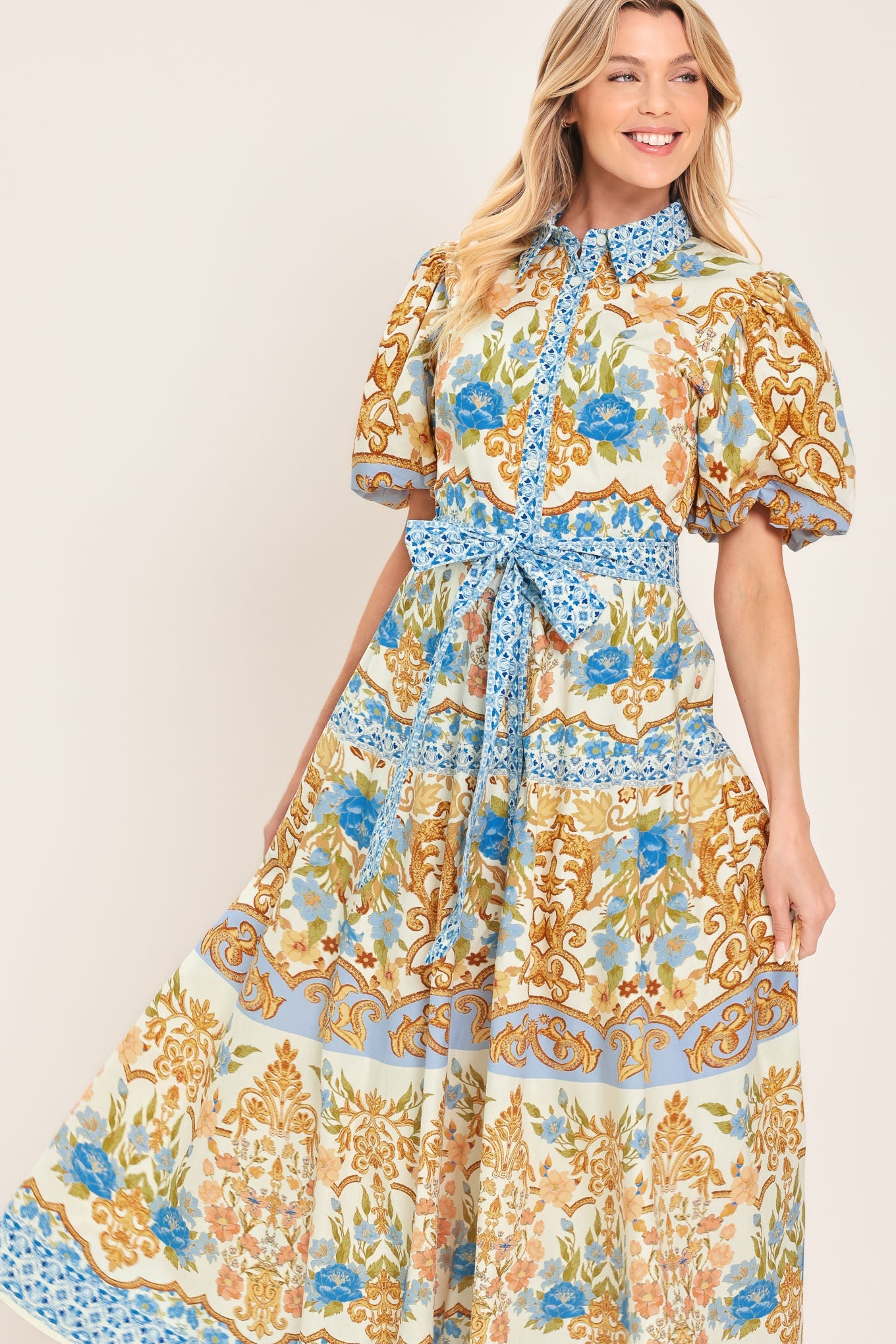 ROYAL GARDEN SOIREE WOVEN MIDI SHIRT DRESS Flying Tomato