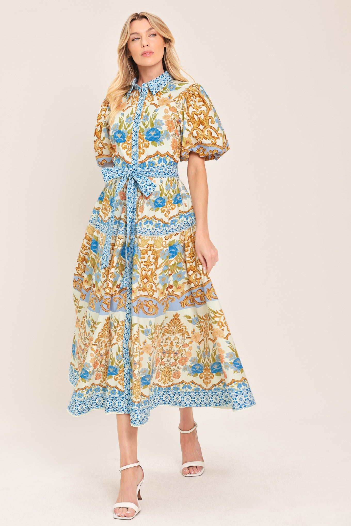 ROYAL GARDEN SOIREE WOVEN MIDI SHIRT DRESS Flying Tomato