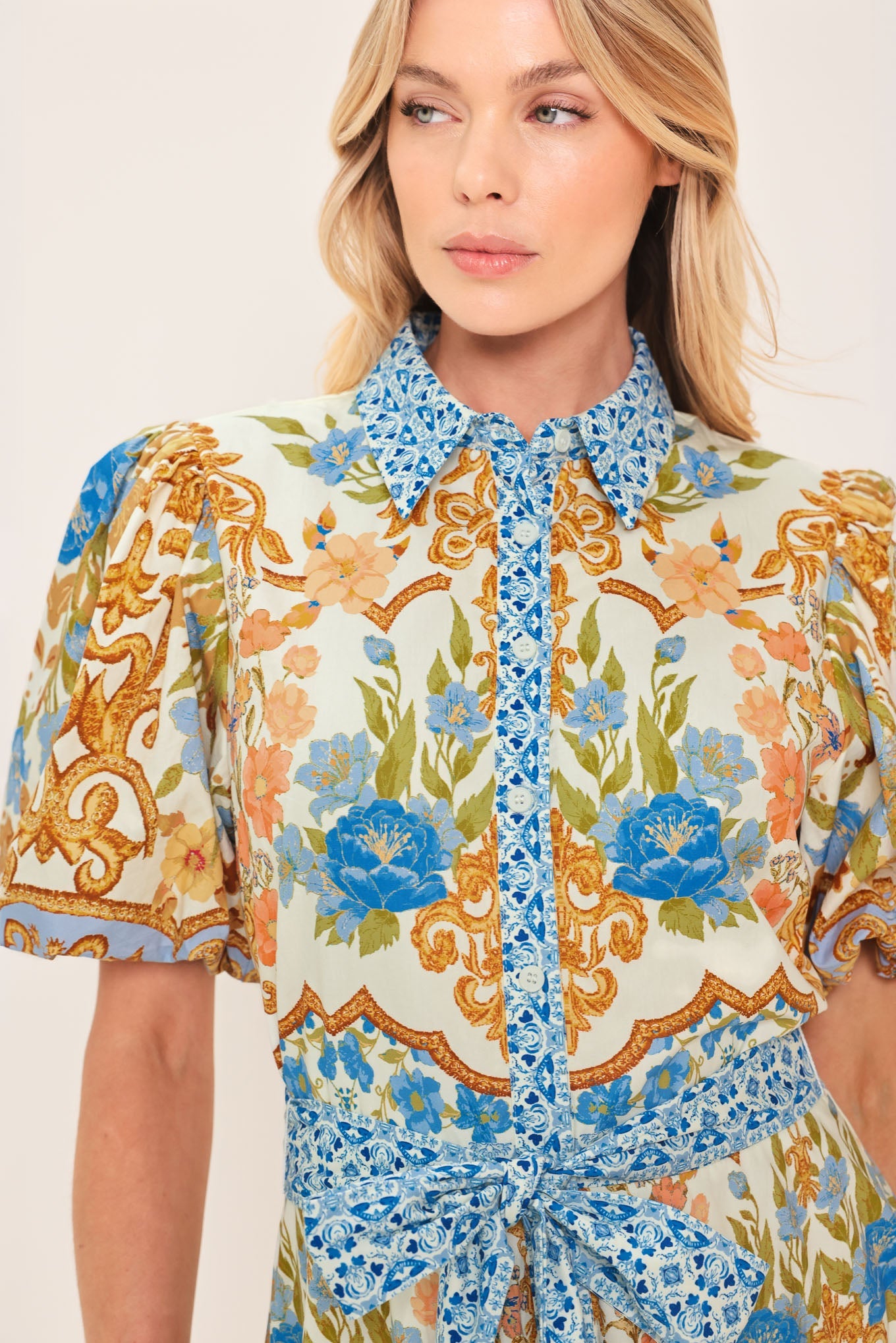 ROYAL GARDEN SOIREE WOVEN MIDI SHIRT DRESS Flying Tomato