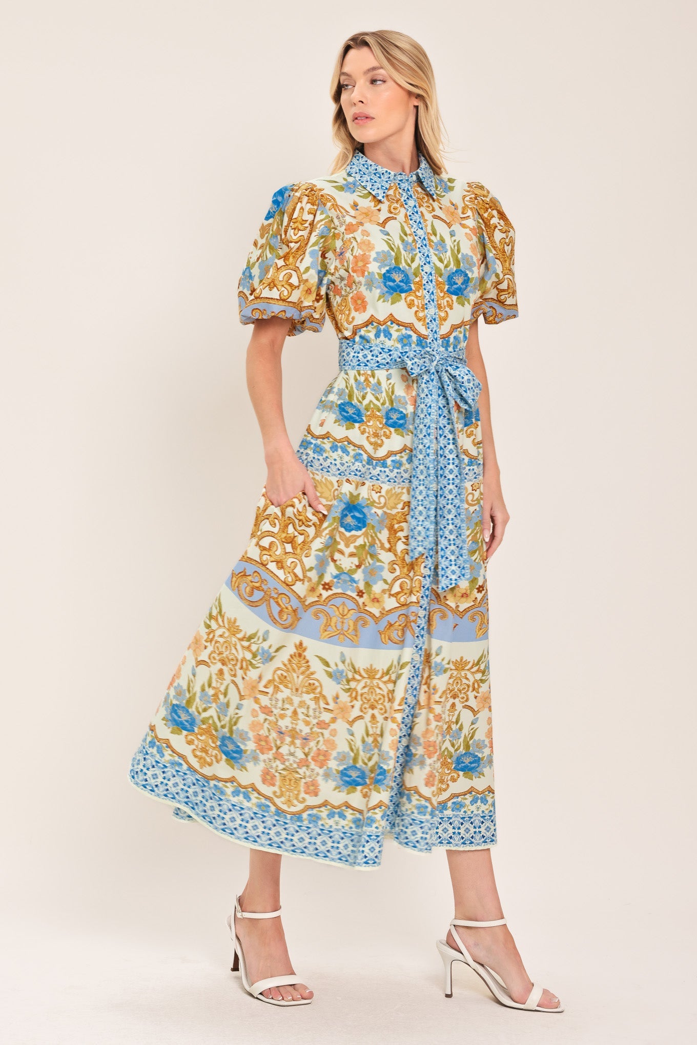ROYAL GARDEN SOIREE WOVEN MIDI SHIRT DRESS Flying Tomato