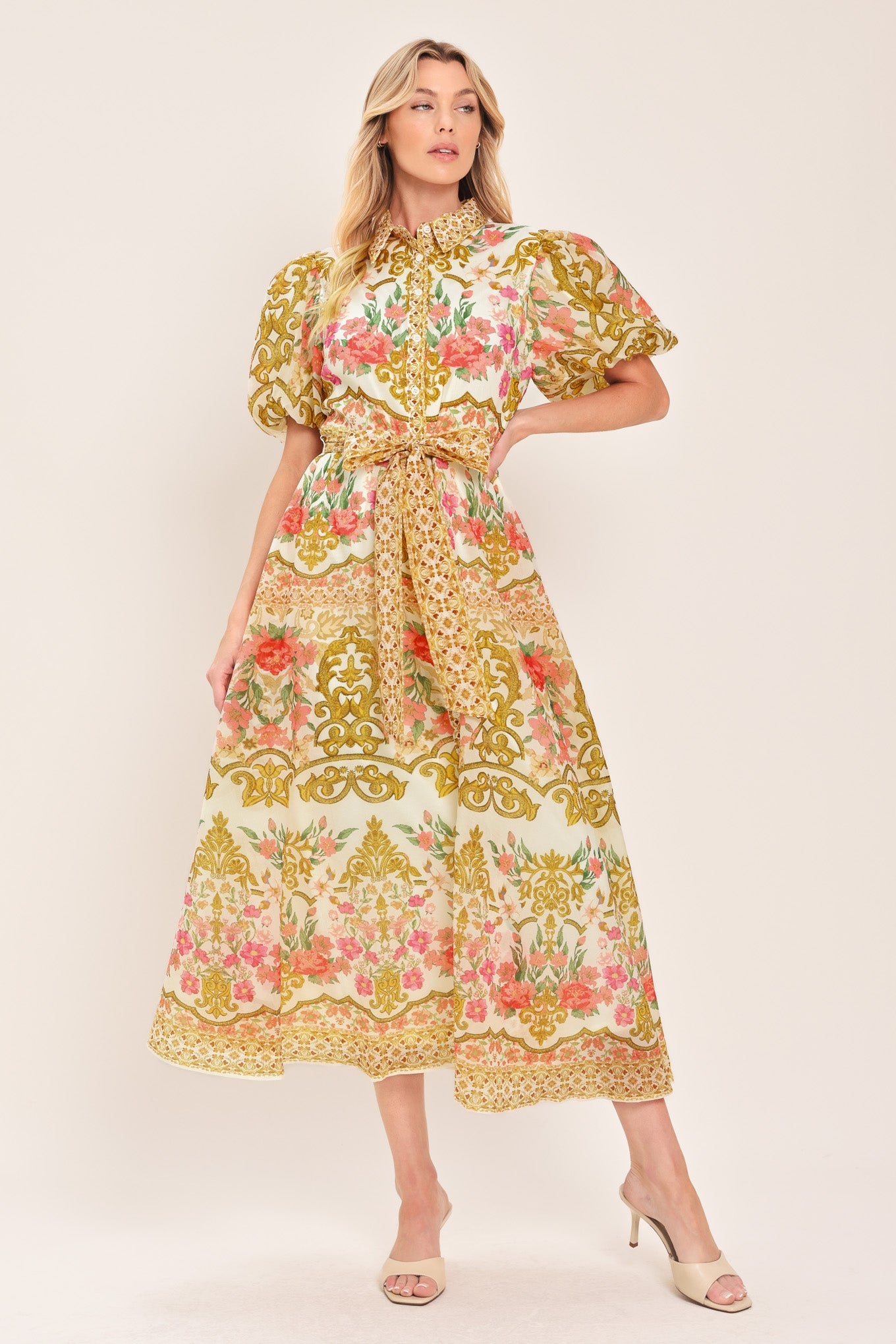 CHATEAU ROSE WOVEN MIDI SHIRT DRESS Flying Tomato
