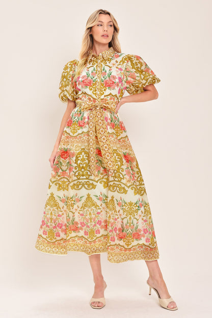 CHATEAU ROSE WOVEN MIDI SHIRT DRESS Flying Tomato