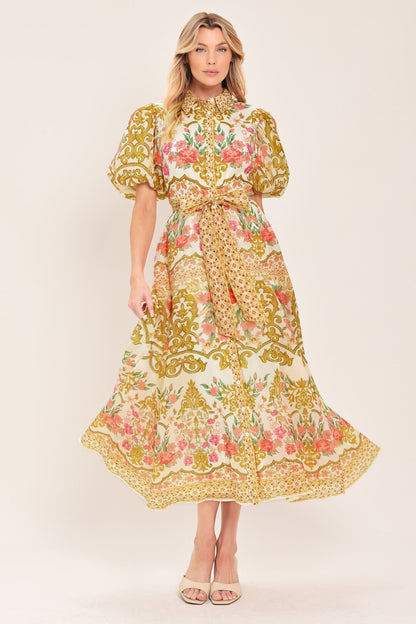 CHATEAU ROSE WOVEN MIDI SHIRT DRESS Flying Tomato