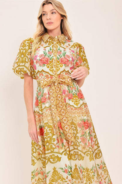 CHATEAU ROSE WOVEN MIDI SHIRT DRESS Flying Tomato