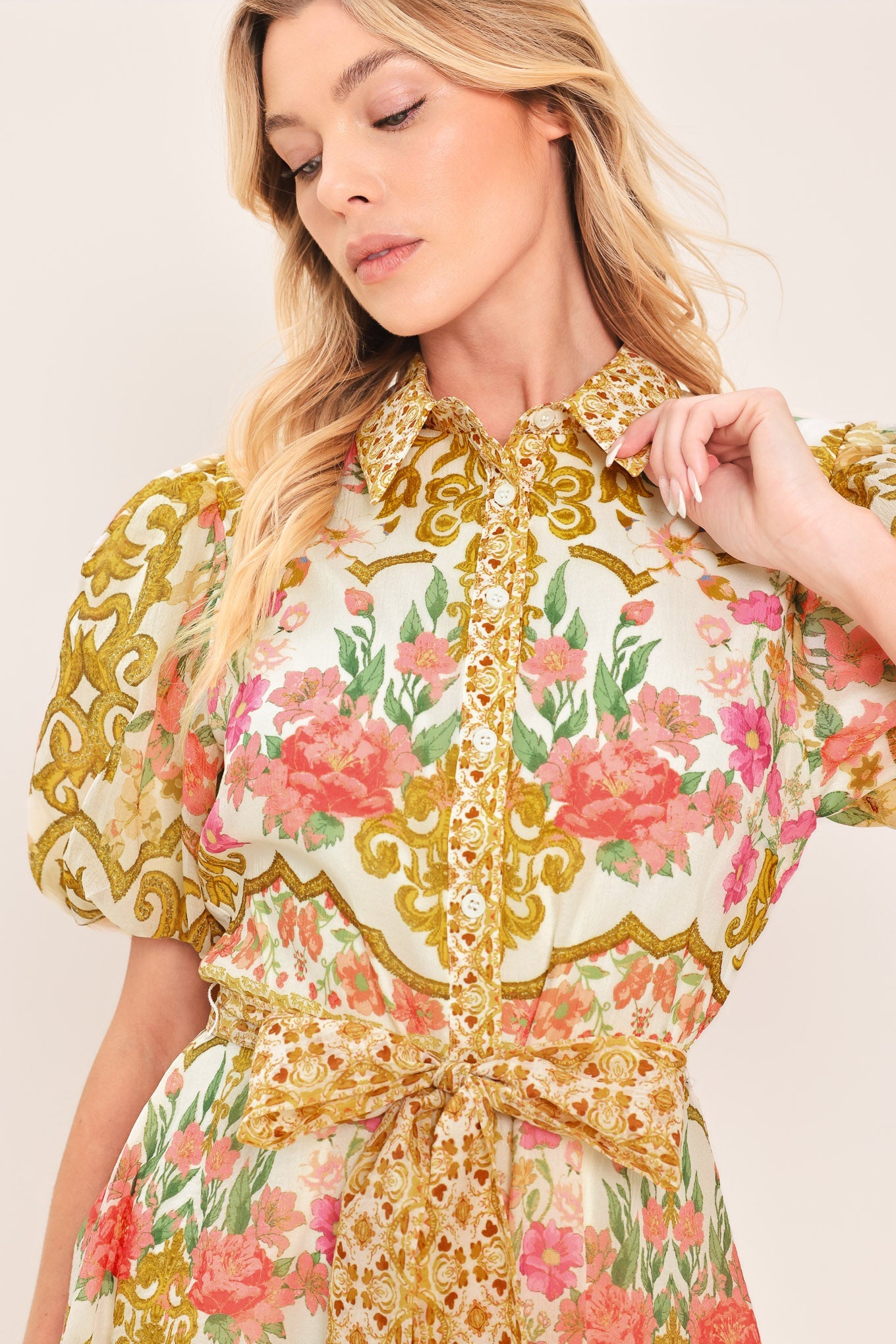 CHATEAU ROSE WOVEN MIDI SHIRT DRESS Flying Tomato