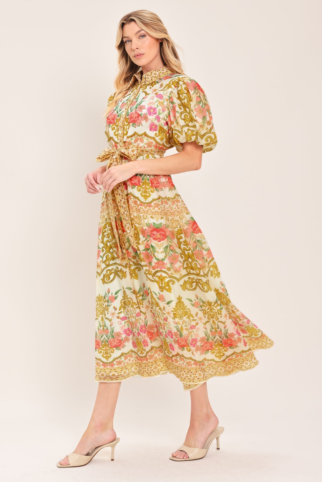CHATEAU ROSE WOVEN MIDI SHIRT DRESS Flying Tomato