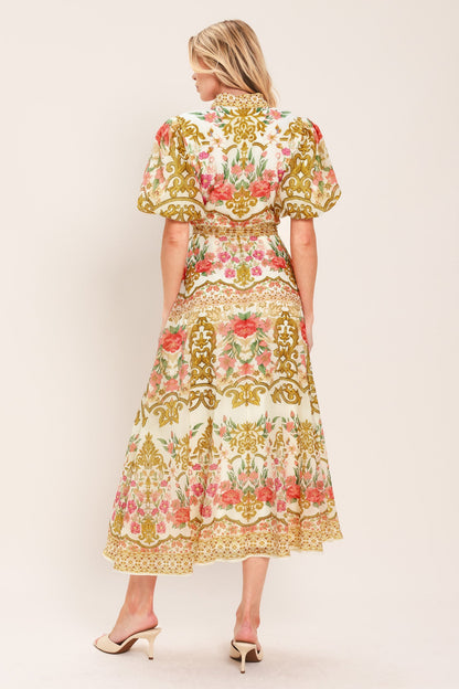 CHATEAU ROSE WOVEN MIDI SHIRT DRESS Flying Tomato
