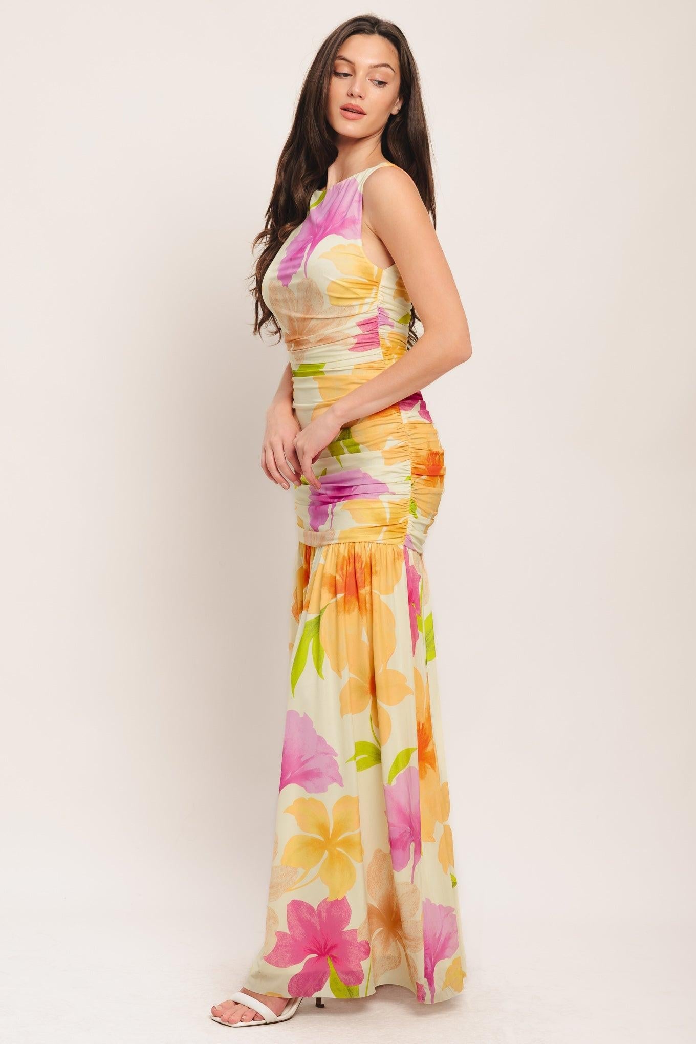 WARM BREEZE BLOOMS POWER MESH MAXI DRESS Flying Tomato