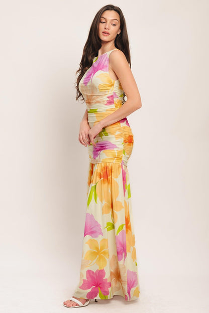 WARM BREEZE BLOOMS POWER MESH MAXI DRESS Flying Tomato