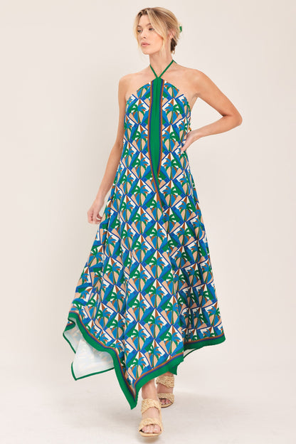TROPICAL TEMPTATION HALTER WOVEN MIDI DRESS Flying Tomato
