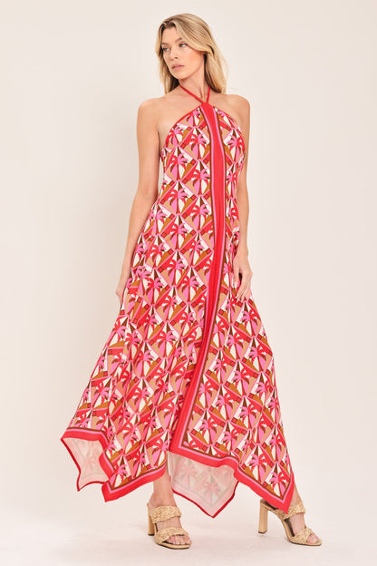 TROPICAL TEMPTATION HALTER WOVEN MIDI DRESS Flying Tomato