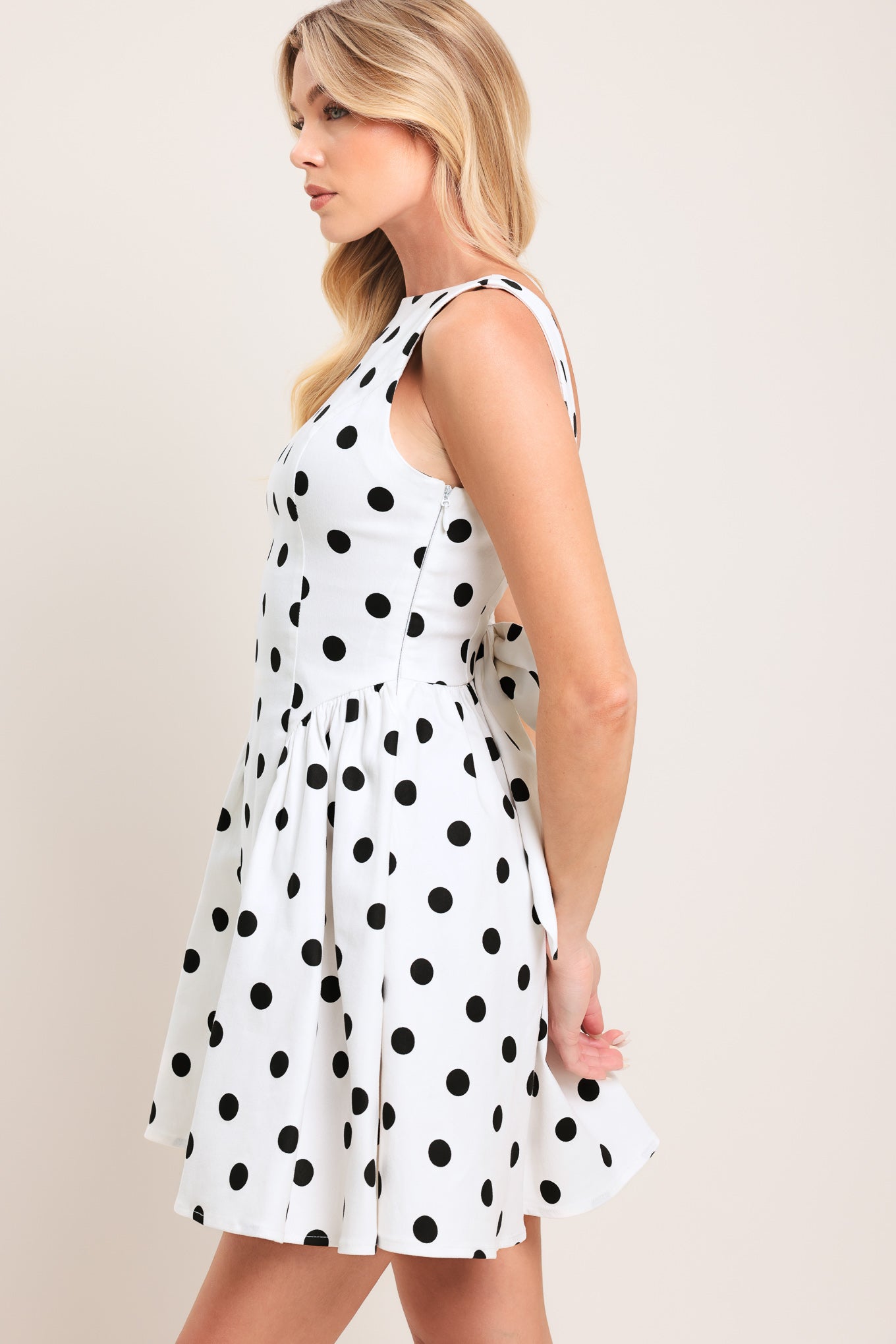 SPOTLIGHT LOVE DOT WOVEN MINI DRESS Flying Tomato
