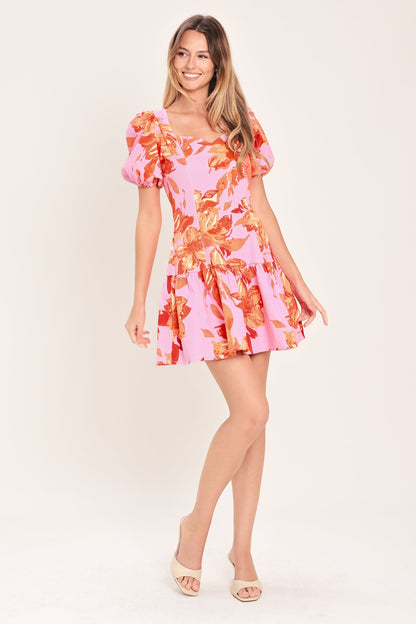 PINK BLOOM WOVEN MINI DRESS Flying Tomato