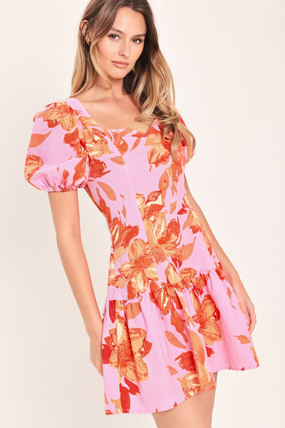 PINK BLOOM WOVEN MINI DRESS Flying Tomato