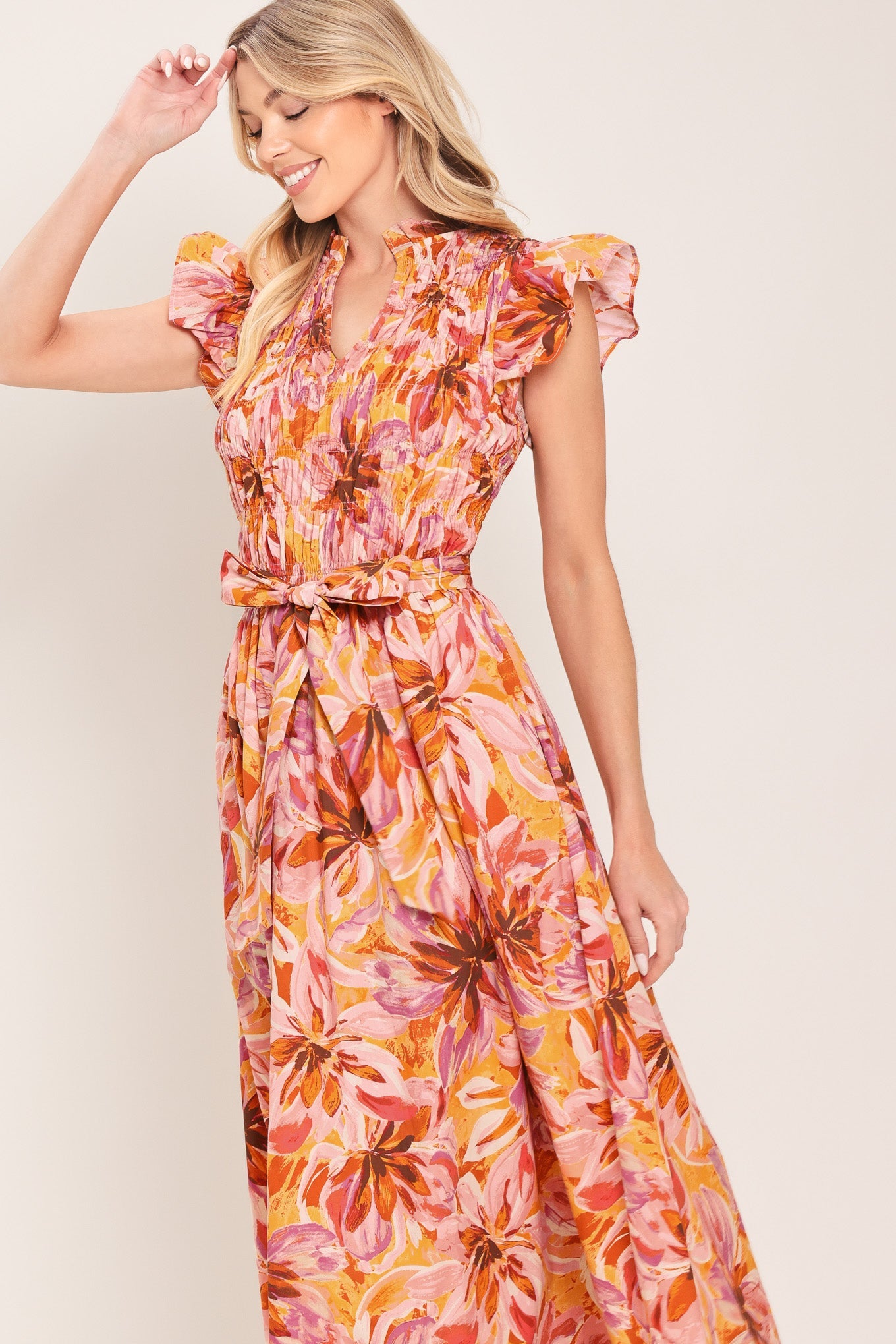 APRICOT BLOSSOM WOVEN MIDI DRESS Flying Tomato