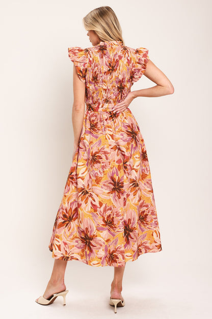 APRICOT BLOSSOM WOVEN MIDI DRESS Flying Tomato
