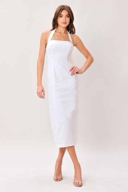 LUXE ESSENCE WOVEN MIDI DRESS Flying Tomato