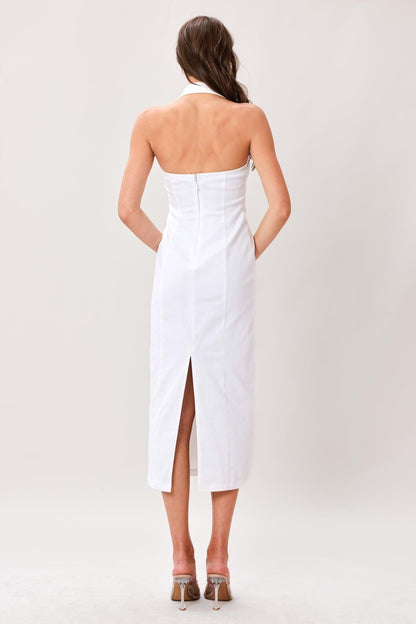 LUXE ESSENCE WOVEN MIDI DRESS Flying Tomato