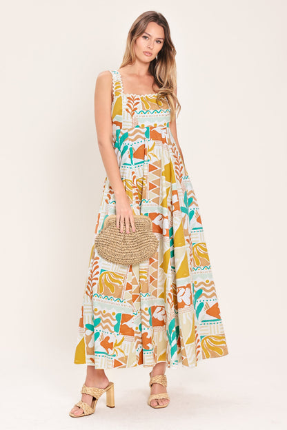 SUNSET MOSAIC WOVEN MIDI DRESS Flying Tomato