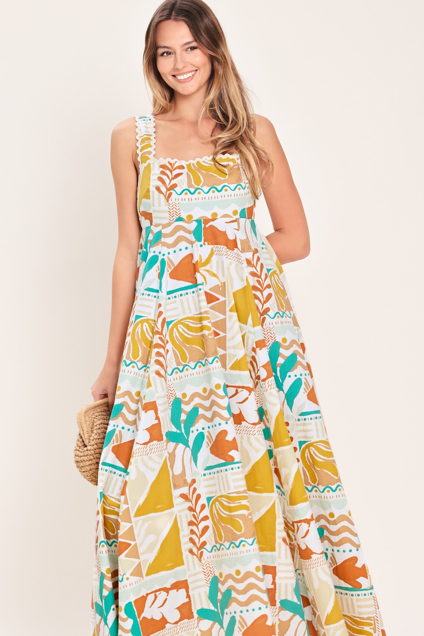 SUNSET MOSAIC WOVEN MIDI DRESS Flying Tomato