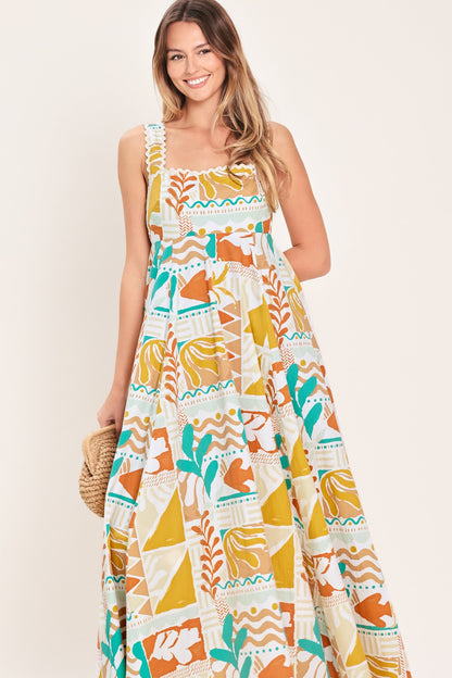 SUNSET MOSAIC WOVEN MIDI DRESS Flying Tomato
