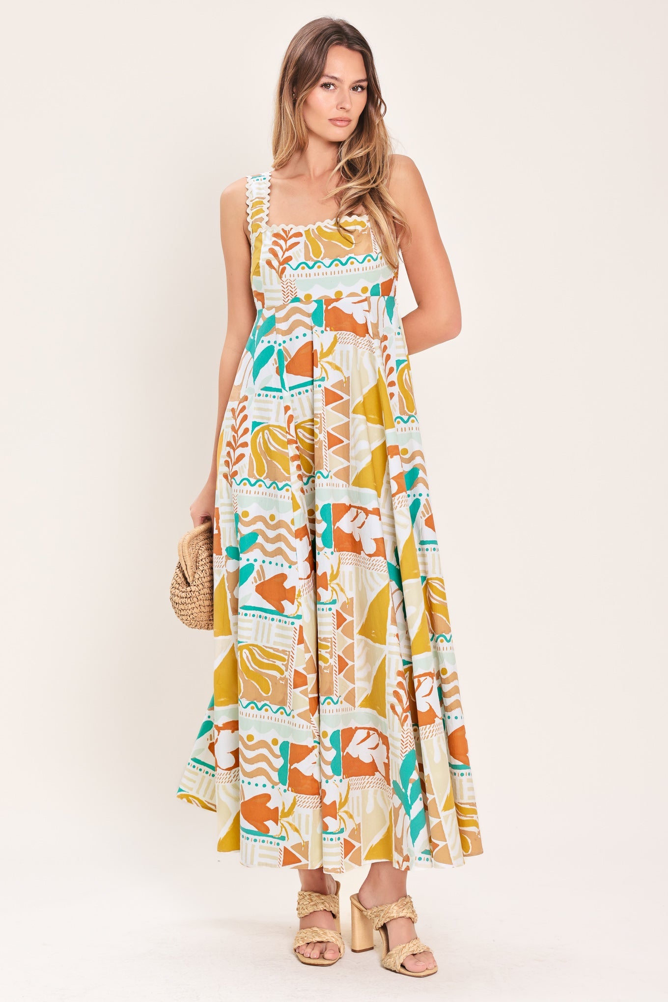 SUNSET MOSAIC WOVEN MIDI DRESS Flying Tomato