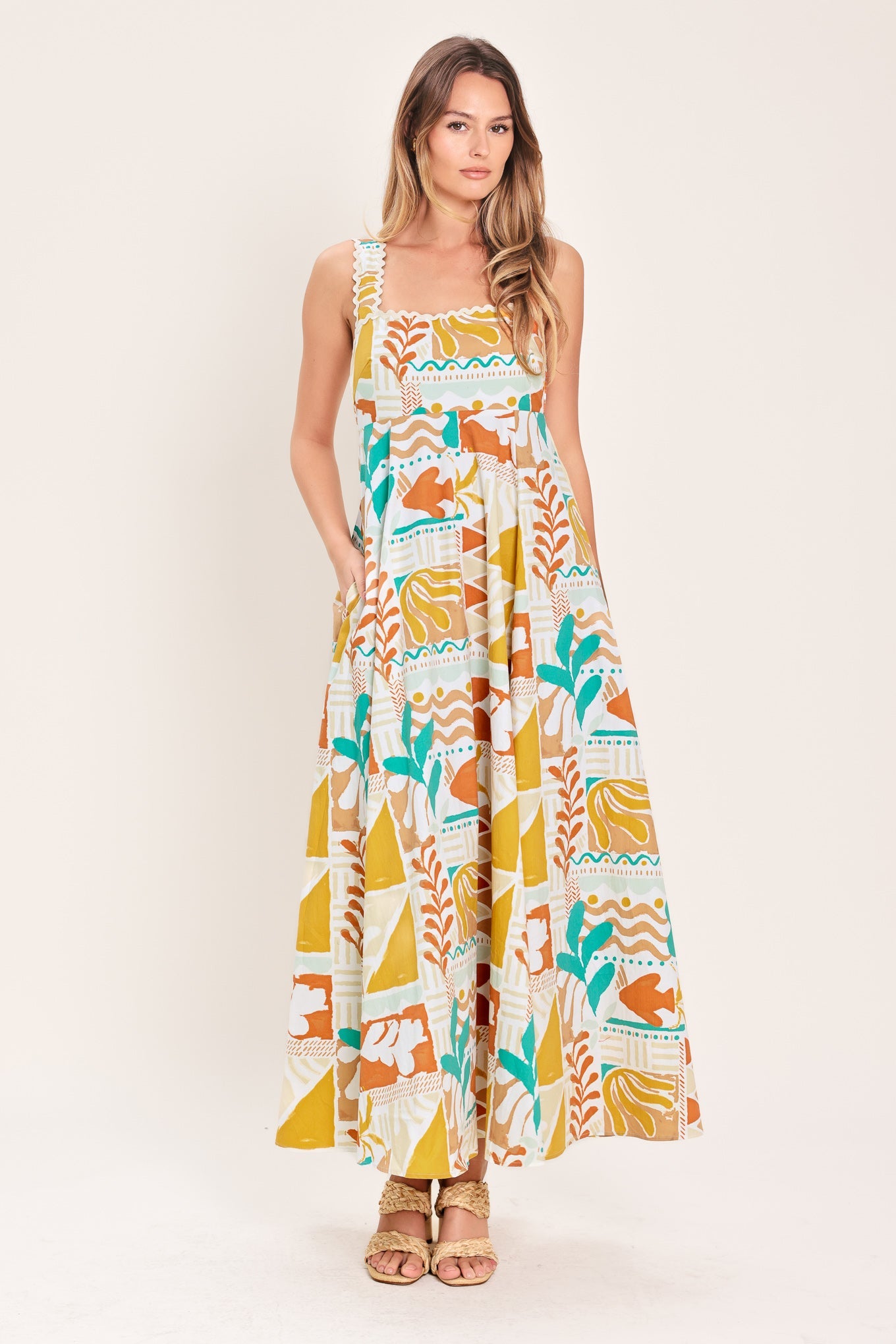 SUNSET MOSAIC WOVEN MIDI DRESS Flying Tomato
