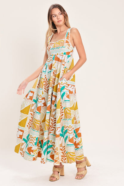 SUNSET MOSAIC WOVEN MIDI DRESS Flying Tomato