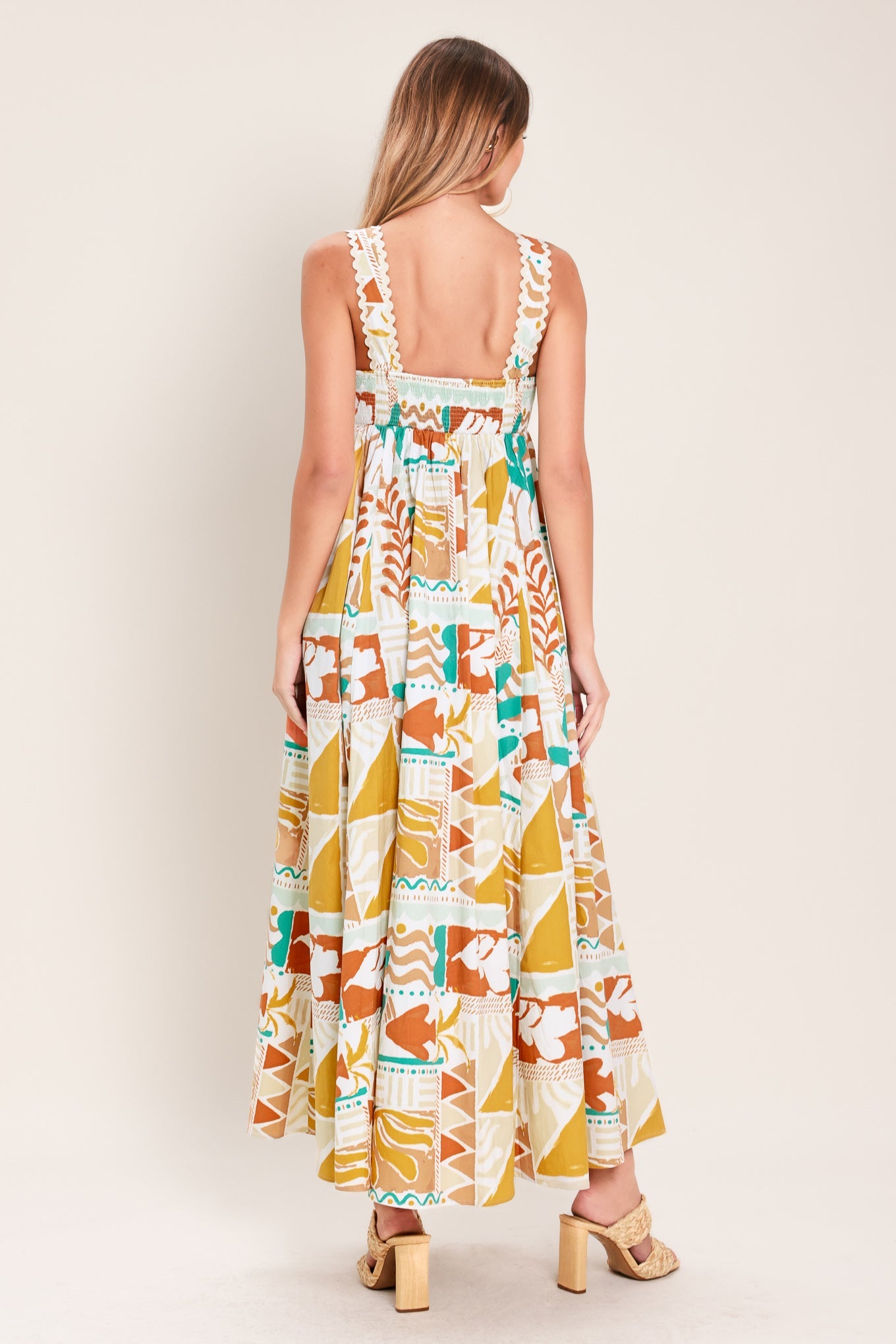 SUNSET MOSAIC WOVEN MIDI DRESS Flying Tomato