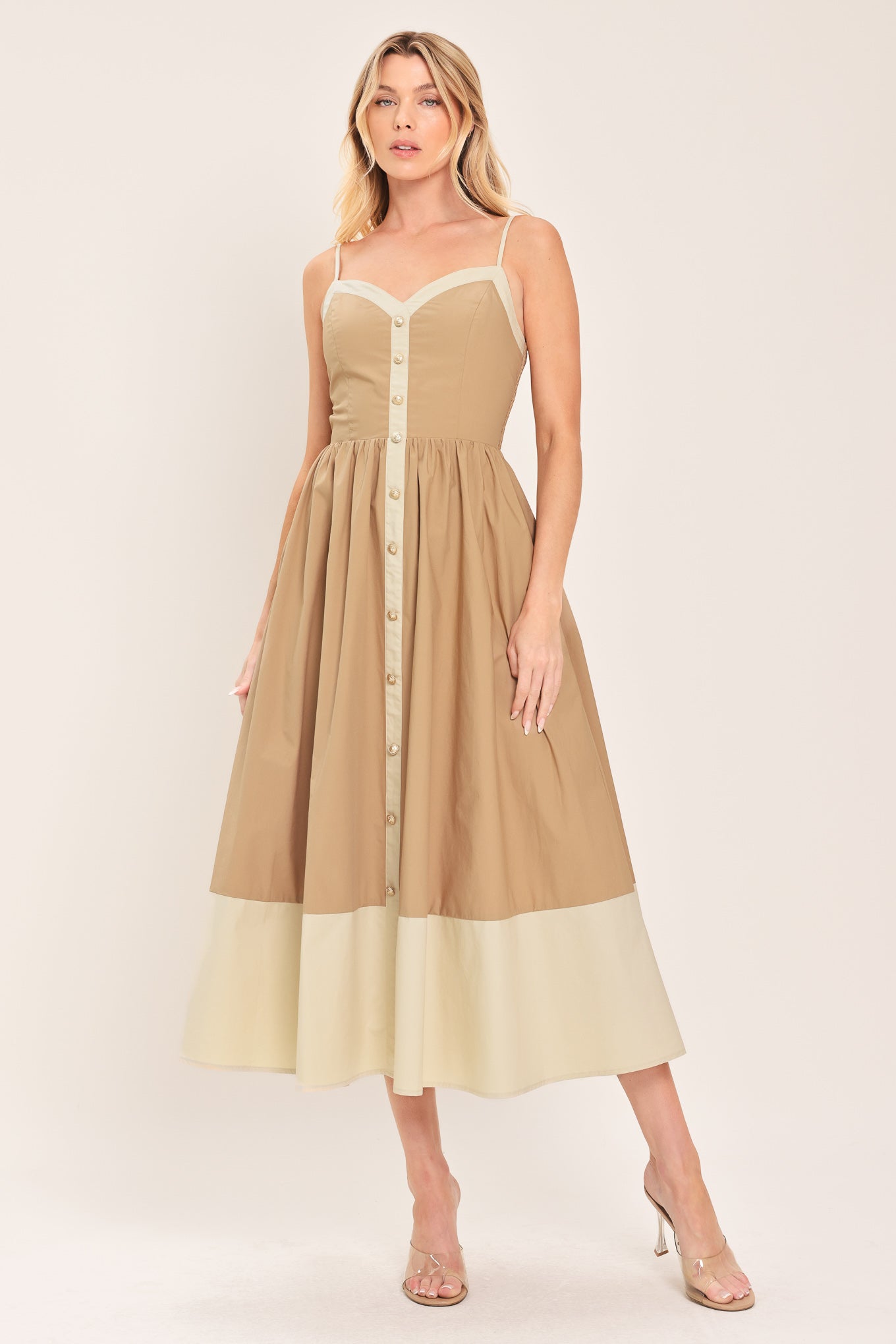 SANDSTONE SWEETHEART WOVEN MIDI DRESS Flying Tomato