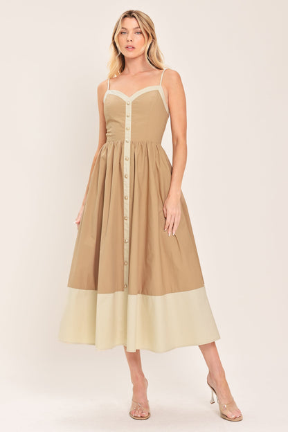 SANDSTONE SWEETHEART WOVEN MIDI DRESS Flying Tomato