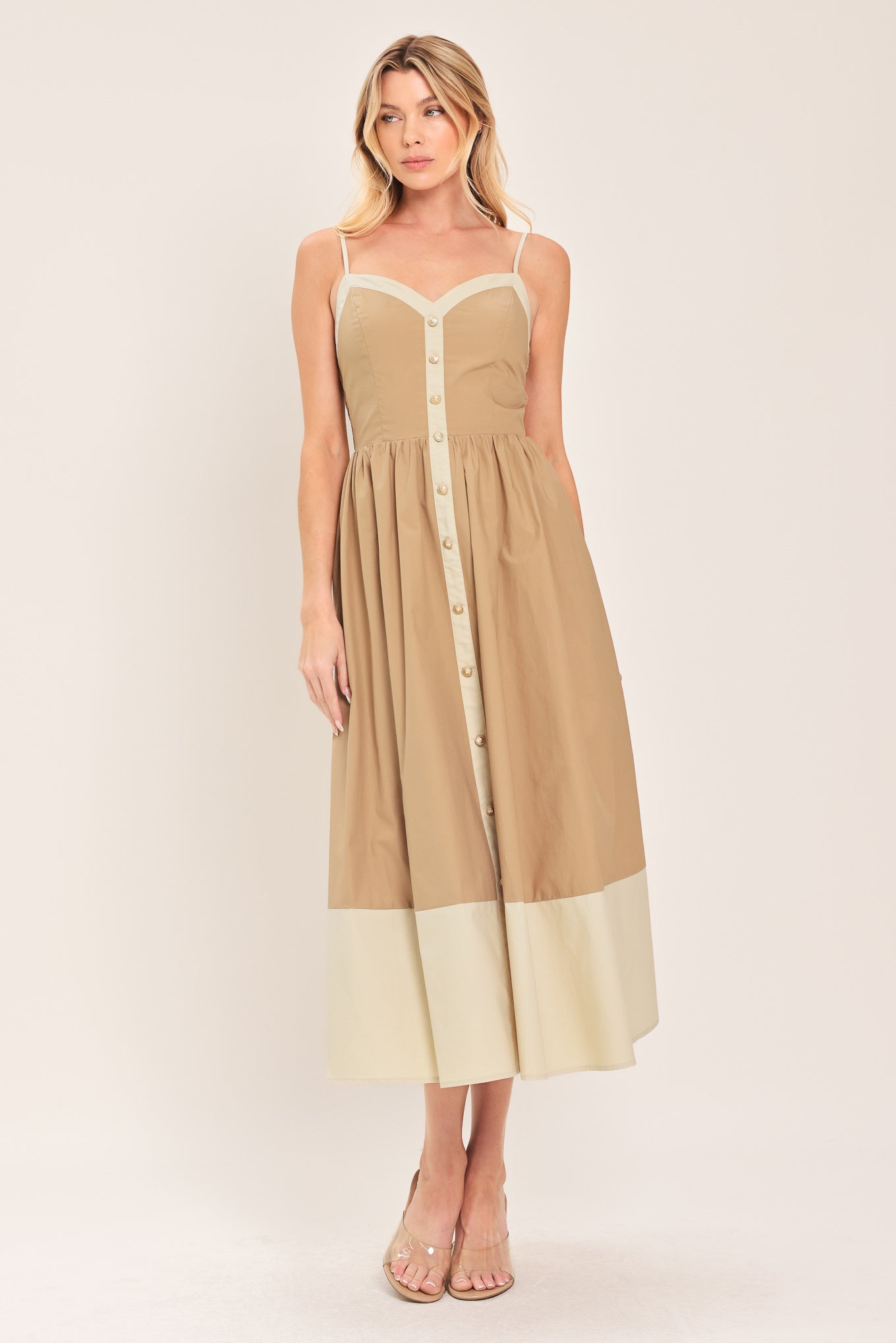 SANDSTONE SWEETHEART WOVEN MIDI DRESS Flying Tomato