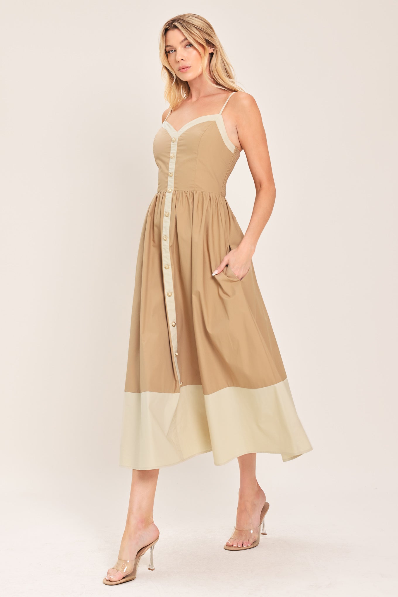SANDSTONE SWEETHEART WOVEN MIDI DRESS Flying Tomato