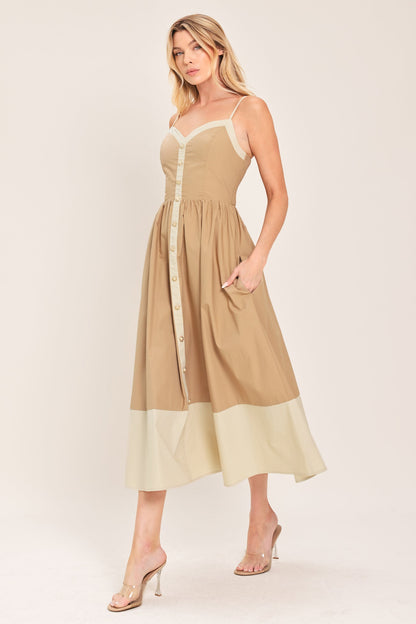 SANDSTONE SWEETHEART WOVEN MIDI DRESS Flying Tomato