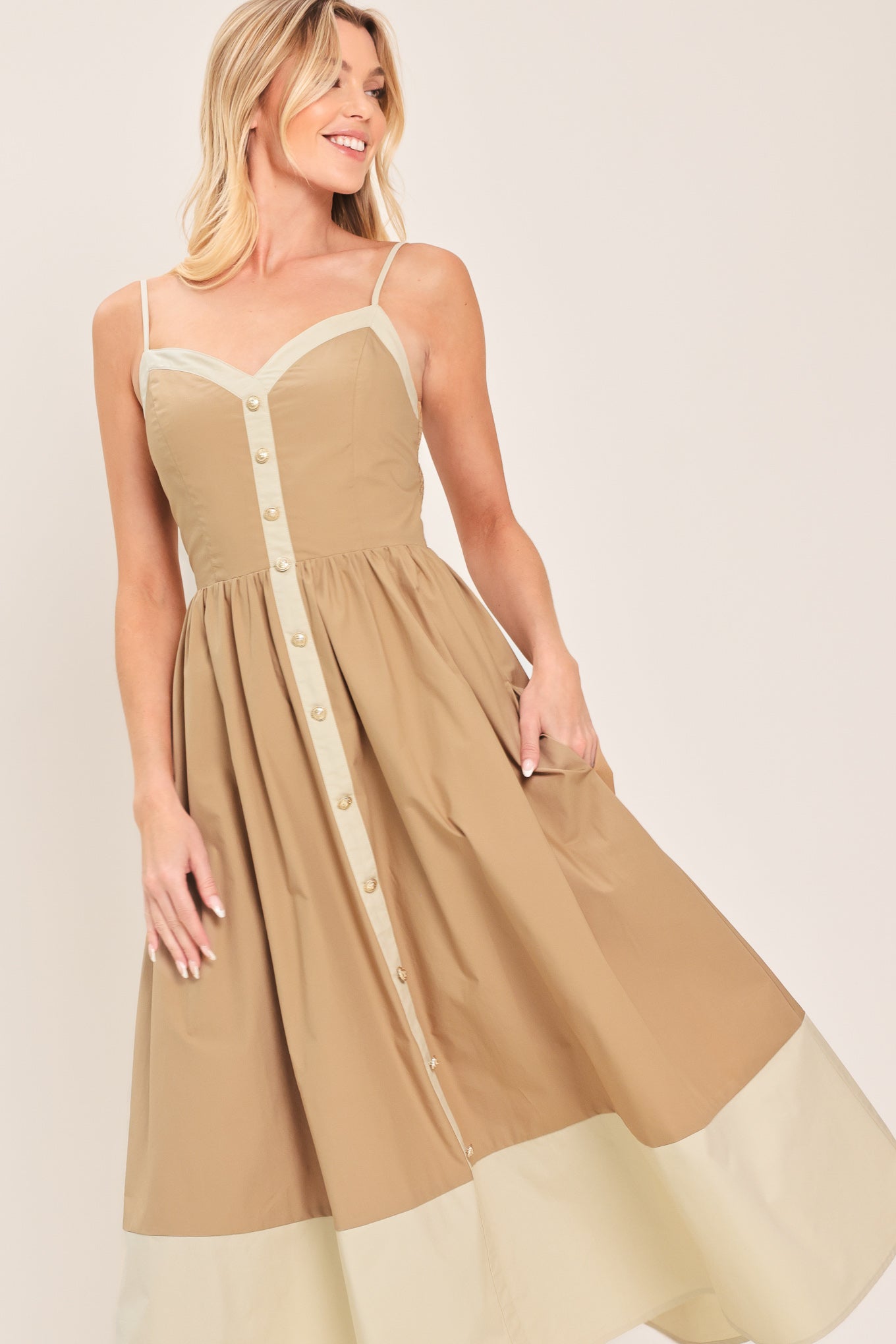 SANDSTONE SWEETHEART WOVEN MIDI DRESS Flying Tomato