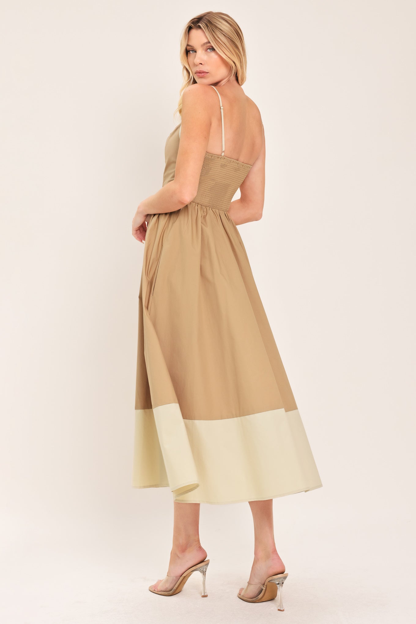 SANDSTONE SWEETHEART WOVEN MIDI DRESS Flying Tomato