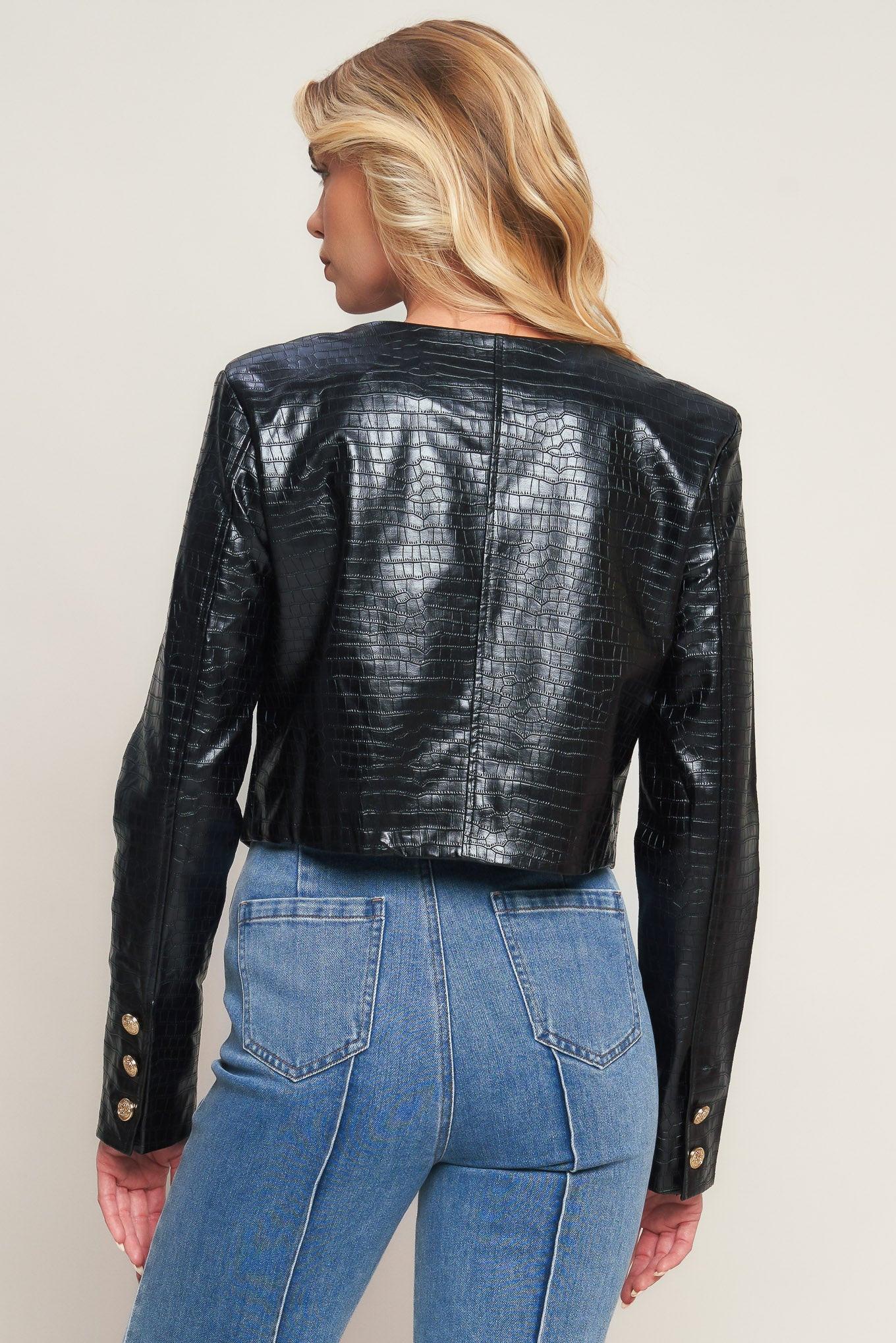 AT THE START FAUX LEATHER BOLERO JACKET Flying Tomato
